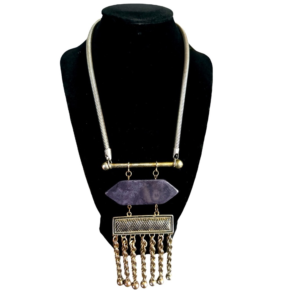 Vintage Faux Stone and Chrome Necklace